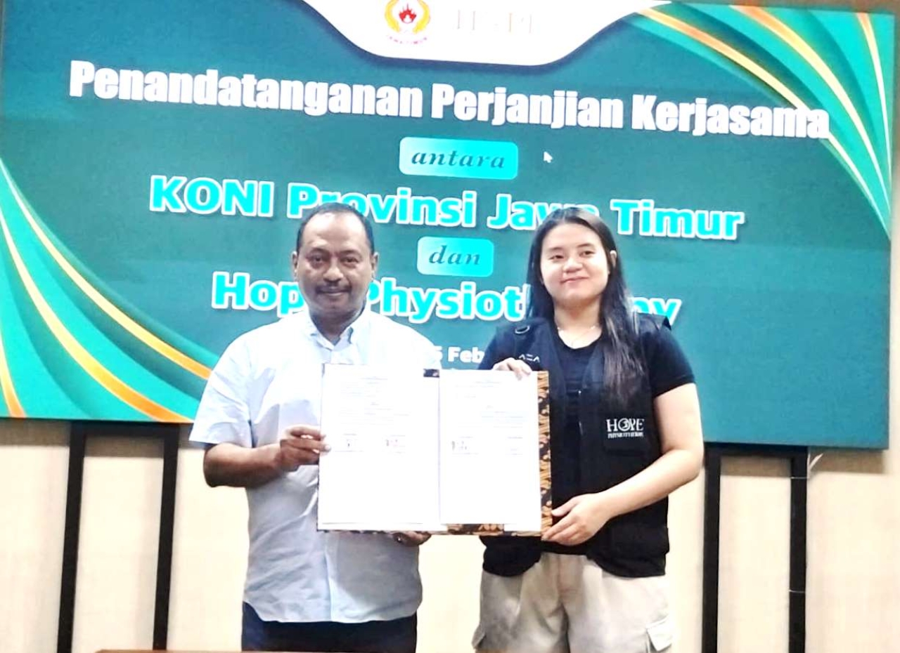 KONI Jatim resmi memperkuat benteng pertahanan atlet lewat kolaborasi sport science bareng Hope Physiotherapy. (jatimsport.com/KONI Jatim)